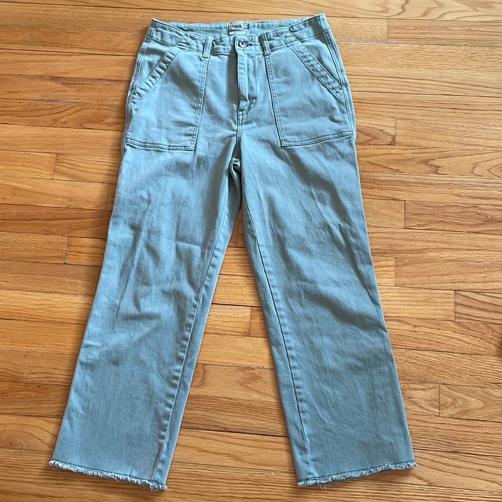 Faherty Women Utility‎ crop Pants Green Natural Twill Organic Cotton Stretch 28